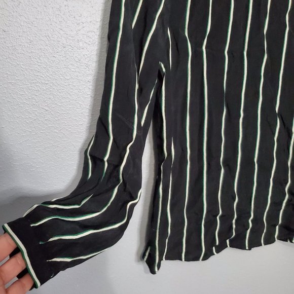 H&M Black, White & Green Striped Scoop Neck Long Sleeve Blouse, 8 - Picture 2 of 7